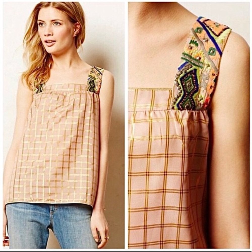 Anthropologie Vineet Bahl Embroidered Tank Top L unique beaded made in India